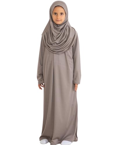 Prien Kids Prayer Dress Muslim Clothes for Girls Long Sleeve Abaya with Hijab Two Piece Maxi Islamic Set Scarf Kaftan Jilbab - color: Deep Mink