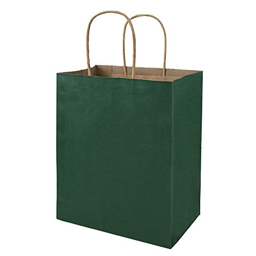 bagmad 100 Pack 8x4.75x10 Inch Medium Green Gift Paper Bags with Handles Bulk, Kraft Bags, Craft Grocery Shopping Retail Party Favors Wedding Business Sacks (Dark Green, 100pcs) - color: Green