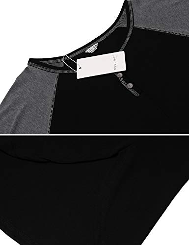 Ekouaer Sleepwear Men's Nightshirt Short Sleeve Pajamas Comfy Big & Tall Henley Sleep Shirt M-XXXL - color: Black With Light Grey, size: 3X-Large