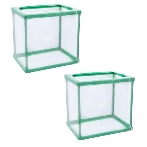 MY MIRONEY 2PCS 6.69" x 5.04" x 6.38" Fish Tank Breeder, Green | Nylon Fish Incubator Mesh Box Aquarium Fish Fry Hatchery Breeder with Suction Cups - style: 6.69" x 5.04" x 6.38"; Green; without Divider
