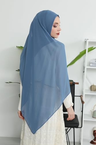 Aisha's Design Instant Chiffon Shawl for Women Modesty Turban Hijab Head Wrap Ready to Wear Women Headscarf - color: Indigo