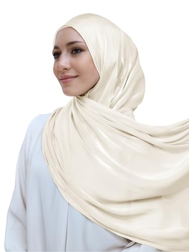 Lina & Lily Sheen Shimmer Women's Crepe Scarf Shawl Wrap Head Hijab Lightweight - color: Beige