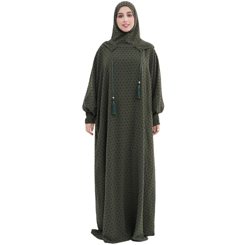 Upgraded Abaya Dress for Women 1PC Hoodie Polka Dot Modest Prayer Robe - color: Army Green, size: Size 2