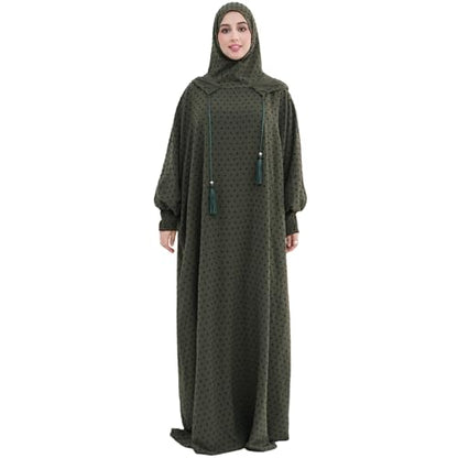 Upgraded Abaya Dress for Women 1PC Hoodie Polka Dot Modest Prayer Robe - color: Army Green, size: Size 1