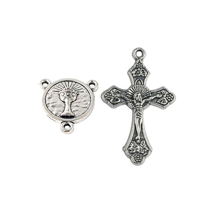 Car Rosary from The Holy Land of Bethlehem - 7” First Communion Rosary with Crucifix & Chalice Medal, Olive Wood Catholic Pocket Rosary with Wooden Rosary Beads & Lobster Clasp - color: First Communion - Medal