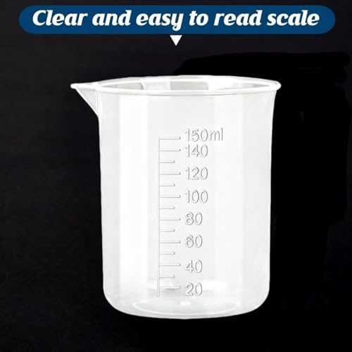 6-Pack 150ml Plastic Lab Beakers, Graduated Measuring Cups with Pour Spout, Transparent PP for Science Experiments, Kitchen & DIY - style: 150 ML
