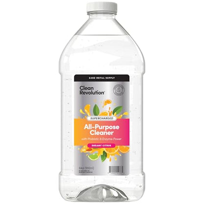 Clean Revolution SuperCharged All Purpose Cleaner Refill with Smart Probiotic + Enzyme Complex, Multi-Surface Kitchen Bathroom & Floor Cleaner, Dreamy Citrus, 64 Fl oz (Pack of 1) - size: 64 Fl Oz (Pack of 1)
