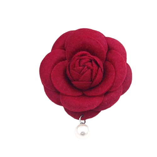 Vintage White Flower Pearl Tassel Brooch Pins for Women Trendy Camellia Pearl Hair Pins Christmas Pins Dainty Shawl Brooches Bracelet Birthday Jewelry - color: Red2