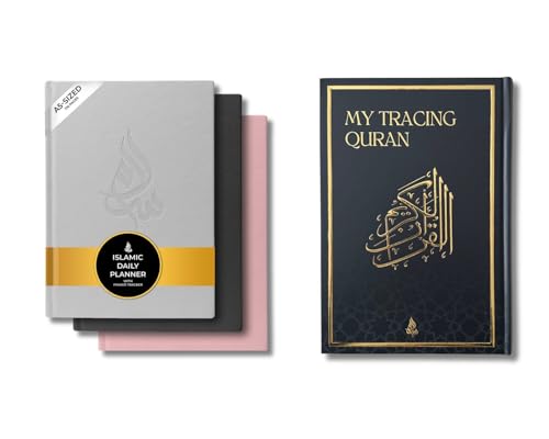 Salam Journal, Islamic Daily Planner with Prayer Tracker, Daily Hadith and Duas, Undated Layout & Tracing Quran Mushaf with Full Juz 1 to 30 | Ideal Book for Writing and Learning Quran Text Bundle