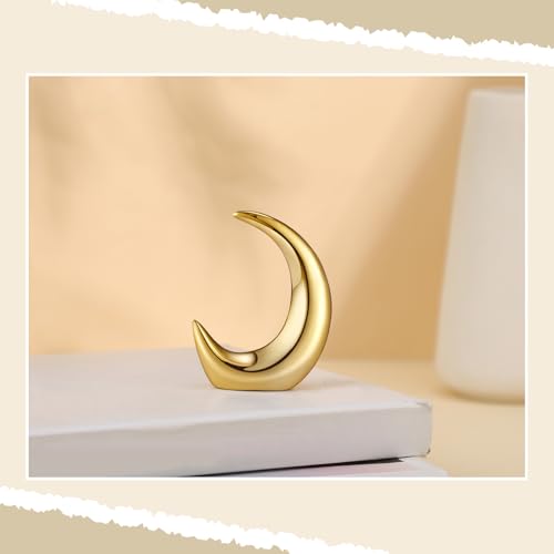 CroBlissful 2 Pieces Gold Moon Statue Home Decor Modern Style Ceramic Figurines Crescent Moon Decorative Ornaments for Living Room Bedroom Office Table Desktop Cabinets Accents Bookshelf Desk