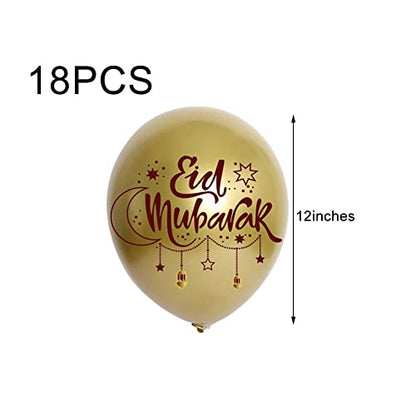 18pcs Eid Mubarak Balloons, Ramadan Mubarak Latex Balloons, Moon Ramadan Balloon Eid Decorations for Home, Parties, Evenings and Gatherings Supplies