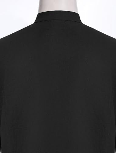 IDOPIP Mens Kaftan Thobe Long Sleeve Muslim Robe Gown Casual Henley Shirts Arab Islamic Abayas Middle East Ramadan Clothing - color: Black, size: Medium