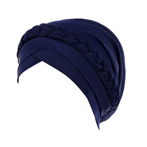 Fxhixiy Silky Braid Turban Cap for Women Cancer Chemo Beanie Hijab Headwear - color: Navy Blue