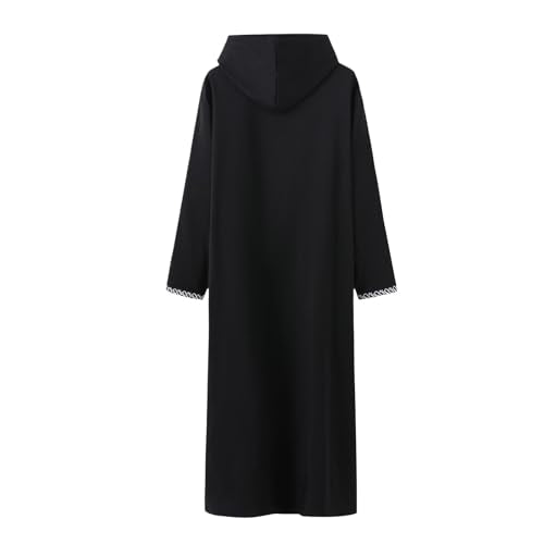 Men's Muslim Middle Arab Casual Long Sleeve Loose Hood Big and Tall Long Gown Dress Muslim Kaftan Thobe - color: Black, size: XX-Large