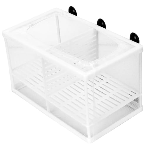 Aquarium Fish Breeder Box Isolation Hatchery with Detachable Frame Locking Feet and Powerful Suction Cup for Fish Fry Hatching Pairing Reproduction and Tank Separation (Large with partition) - size: Large with partition
