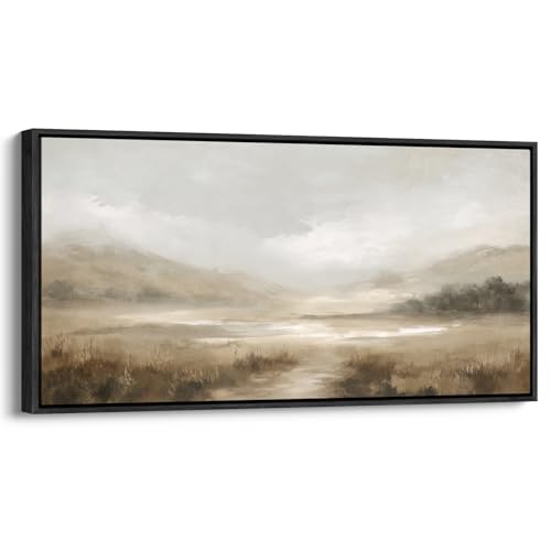 wall26 Extra Large Framed Wall Art Canvas Print - Warm Brown Foggy Valley Wetland - Contemporary Artwork for Living Room Bedroom Office - 60"x30" Black - color: AS10-2606-YUK16, size: 60"L x 30"W, style: Black Frame