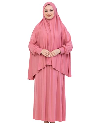 Prien Soft Prayer Dress For Women, Muslim Abaya Hijab Set, Long Turkish Cotton Praying Outfit, Islamic Clothes For Ramadan - color: Dusty Rose