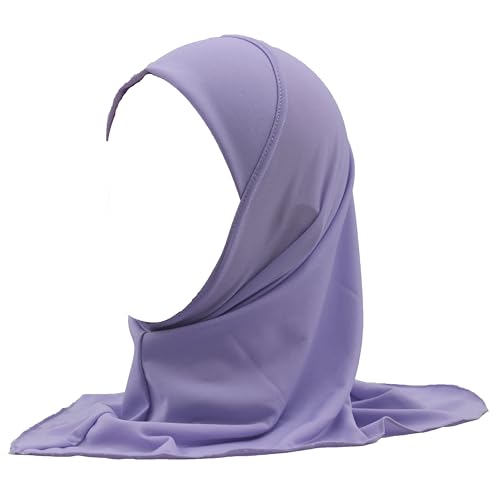 Girls Hijab Muslim Kids Scarf Headwear Solid Color for 2-6 Years Ready to Wear - color: Lavander