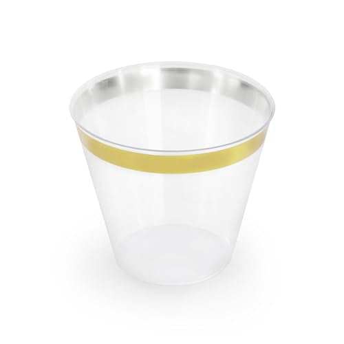 Elama 150 Piece Disposable Plastic Dinnerware Party Set for 25 Guests in White with Gold Trim - color: Gold