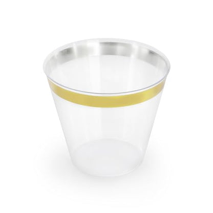 Elama 150 Piece Disposable Plastic Dinnerware Party Set for 25 Guests in White with Gold Trim - color: Gold