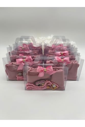 10 Piece Islamic Gift Set with Bag-Shaped Box, Scarf, Pearl Prayer Beads, and Rhinestone Zikirmatik - Pink - Pink