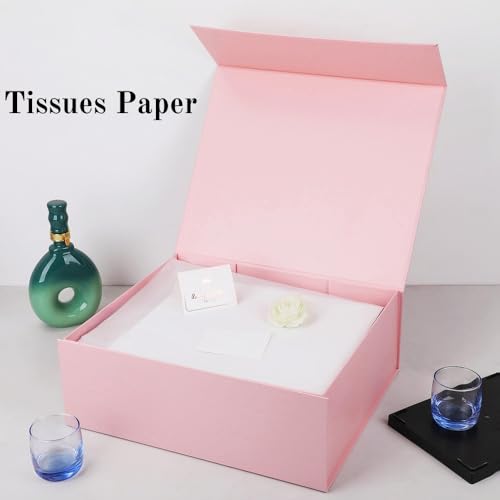 UoeRing 1 Pcs Pink Gift Box Large 11.5x8x4 Inch with Magnetic Lid | Collapsible Luxury Present Box,for Birthday,Christmas Holiday Gift Includes Card,Ribbon,Tissue Paper & Shredded Filler - color: 13.5x11.8x4.7 Inch-Pink-Pack of 1