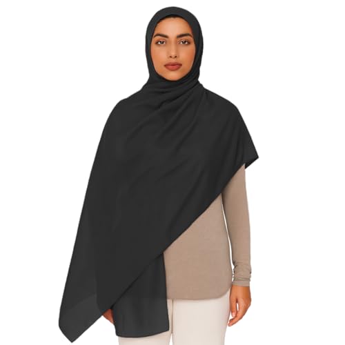 Premium Breathable Modal Cotton Hijab for Women, Lightweight, Non-Slip, Soft & Elegant Scarf for Everyday Wear - color: Jet Black