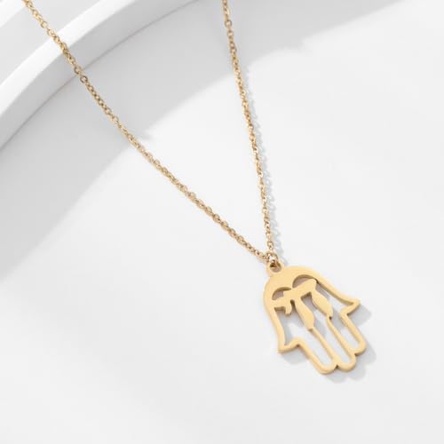 Stainless Steel Jewish Jewelry - Star of David/Hamsa Hand/Menorah/Israel Map Pendant – Israel Necklace for Women & Men - Religious Gifts for Hanukkah, Bar Mitzvah include a Gift Box - color: Gold-Hamsa Necklace