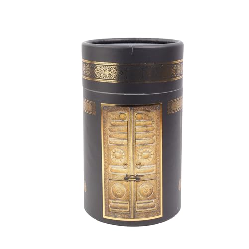 Taffeta Muslim Prayer Rug Set, Black Gold Kaaba Door Gift Box - color: Black/Cylinder Gift Box