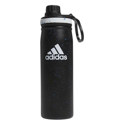 adidas Stainless Steel Metal Water Bottle 20 oz (600 mL) Screw Cap - color: Black/Bright Royal Blue/White