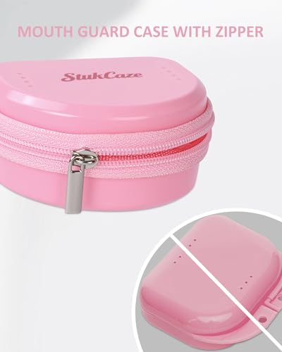 Mouth Guard Case with Zipper & Carabiner, Ventilated,Night & Travel Storage | Universal Storage for Adult & Youth Night Guard & Mouth Guard, Portable and Carrying Hard Case, Pink