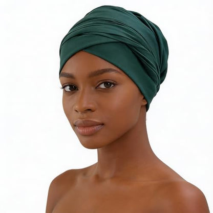 Turban Head Wrap Scarf,African Women' Soft Long Scarf Shawl Hair Bohemian Headwrap Stretch Headband Tie - color: Dark Green