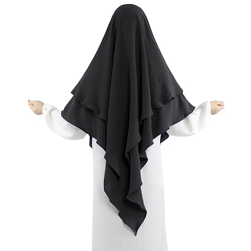 Khalat Muslim Prayer Hijab - 2 Layers Soft Breathable Islamic Dubai Women's Instant Long Hijab - color: Black