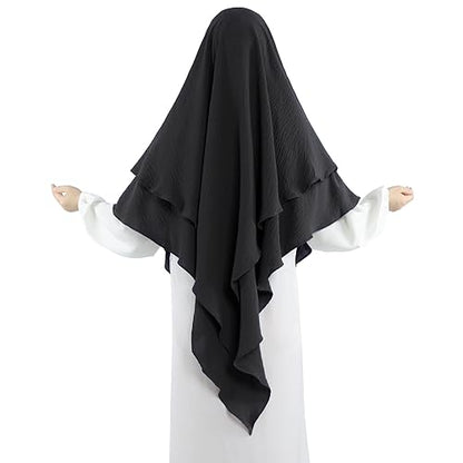 Khalat Muslim Prayer Hijab - 2 Layers Soft Breathable Islamic Dubai Women's Instant Long Hijab - color: Black