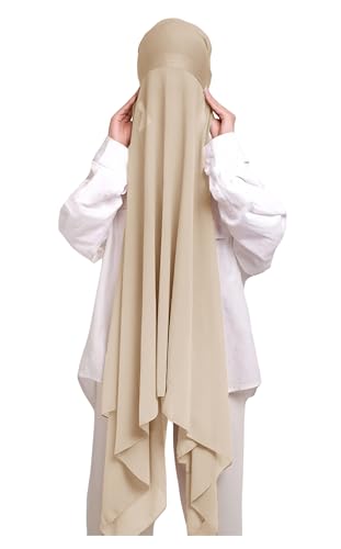 Lina & Lily Muslim Chiffon Instant Hijab Head Scarf with Matching Tie Back Jersey Undercap - color: Beige