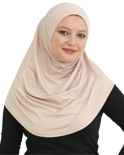 Prien Plain Ready To Wear Hijab for Women, Muslim Instant Turbans, Soft Jersey Scarf, Islamic Clothes, Long Hijabs, Abaya - color: Beige