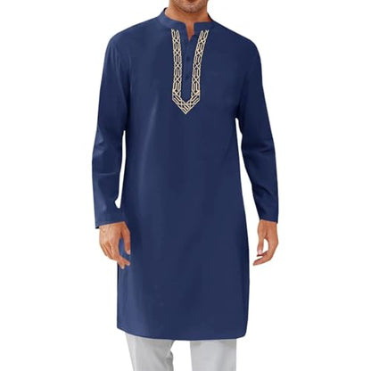 Men Islamic Caftan Thobe Big and Tall Breathable Prayer Clothes Saudi Arabic for Eid Home Casual Wear - color: Bu2, size: Medium