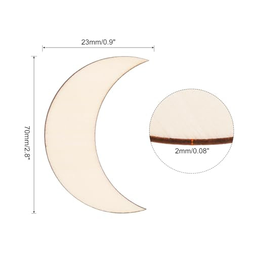PATIKIL 2.8"x0.9" Wooden Moon, 10 Pack Unfinished Wood Moon Blank Wooden Cutouts Ornaments Natural Wood Pieces for Christmas Party Craft Projects - size: 2.8"x0.9"