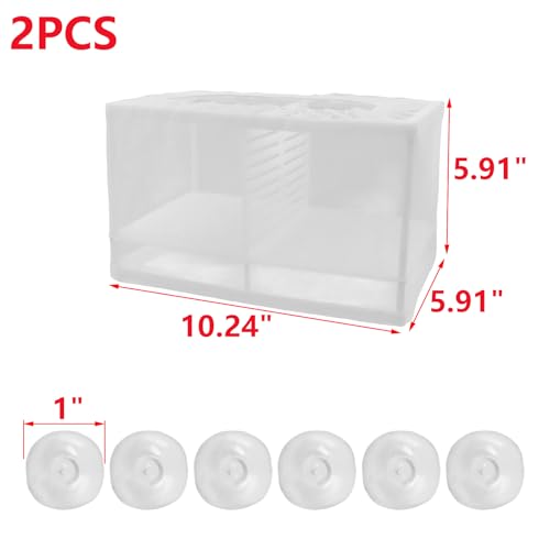 MY MIRONEY 2PCS 10.24" x 5.91" x 5.91" Fish Tank Breeder (with Divider) | White Nylon Fish Incubator Mesh Box Aquarium Fish Fry Hatchery Breeder with Suction Cups - style: 10.24" x 5.91" x 5.91"; White; with Divider