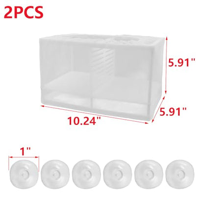 MY MIRONEY 2PCS 10.24" x 5.91" x 5.91" Fish Tank Breeder (with Divider) | White Nylon Fish Incubator Mesh Box Aquarium Fish Fry Hatchery Breeder with Suction Cups - style: 10.24" x 5.91" x 5.91"; White; with Divider