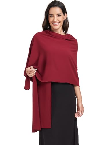 Chiffon Shawl and Wraps for Women Warm Scarves Wedding Evening Bridal Scarfs Pashmina Shawls - color: Wine Red
