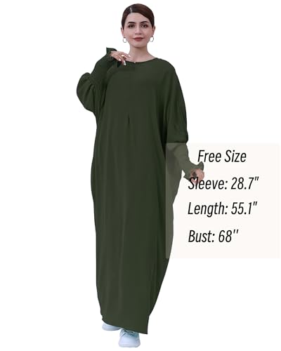 Muslim Prayer Abaya Islamic Women's Khimar Pure Color Hijab Dress Long Sleeve Dubai Kaftan - color: Armygreen