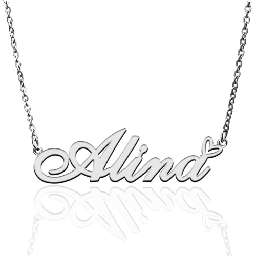Custom Name Necklace Customized Personalized Plated Necklace for Mother Daughter Friendship Women Valentine's Day Christmas Birthday New Year Party - style: Alina Silver