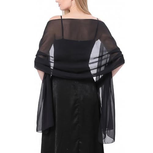 Ladiery Chiffon Shawl Wraps for Women Evening Dresses, Elegant Soft Sheer Shawls for formal dressy Bride Wedding - color: Black(1)