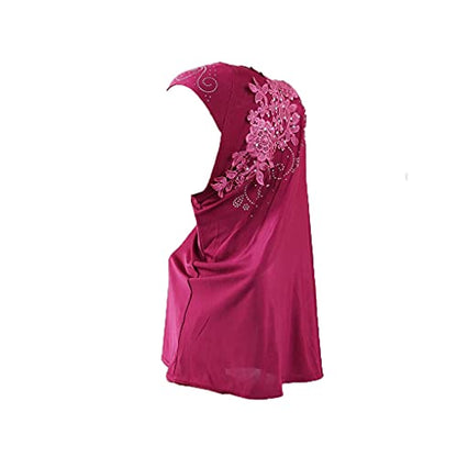 Women Soft One Piece Hijab Long Muslim Turban Islamic Full Head Scarf - color: Fuchsia/Flower