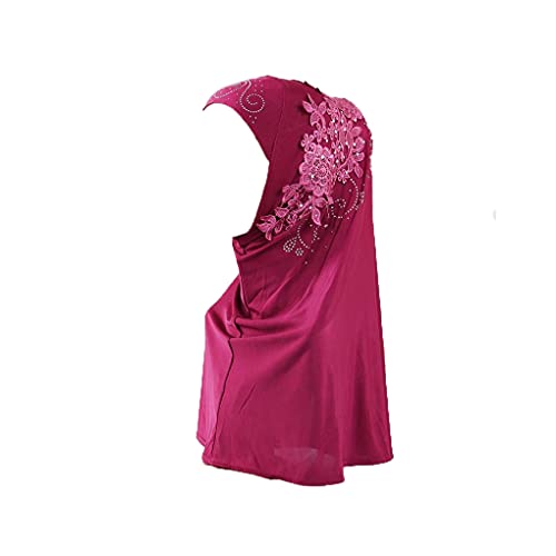 Women Soft One Piece Hijab Long Muslim Turban Islamic Full Head Scarf - color: Fuchsia/Flower