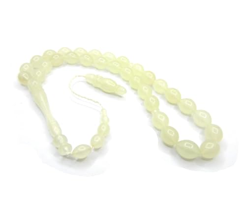 Perlin Muslim Prayer Beads 33 Bead Glow in the Dark Tasbih – Islamic Misbaha Subha Dhikr Beads with Luminous Oval Bead 12 x 8 mm, 33 cm for Prayer and Meditation Ethnic Beads Jewellery Bracelets