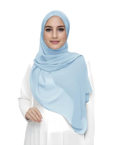 Premium Chiffon Hijab Head Scarf Shawl Wrap for Muslim Women Lightweight - color: Baby Blue