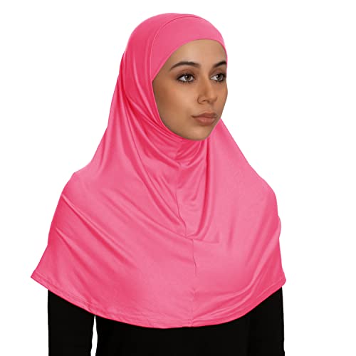 TheHijabStore.com Women's 2 Piece Amira Jersey Hijab - Soft Modal Stretch Head Scarf with Tube Under Scarf Cap - color: Hot Pink