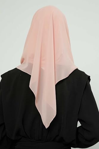 Aisha's Design Pre-tied Cotton-Chiffon Scarf for Women Practical Veil Instant Scarf Hijab Stylish Design - color: Powder